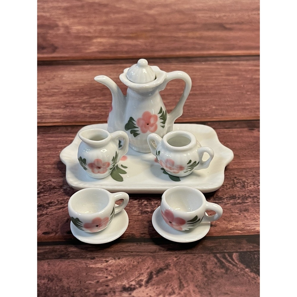 Miniature Tea Set On Tray Flowers